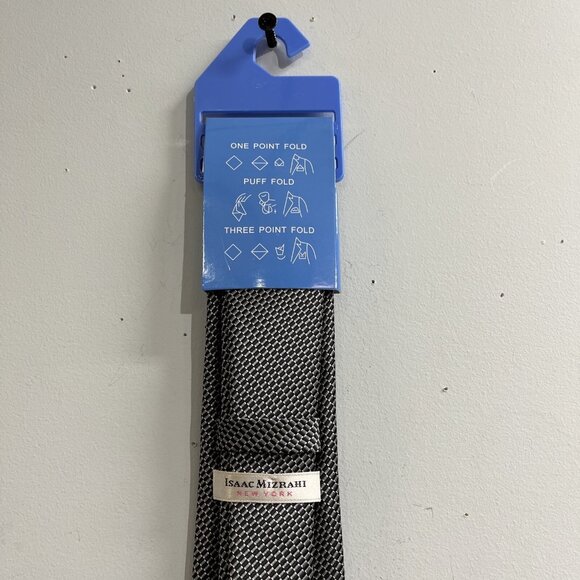 Isaac Mizrahi Tie Blue Sliver Check Diamond Print Classic Formal Homecoming - Picture 7 of 7